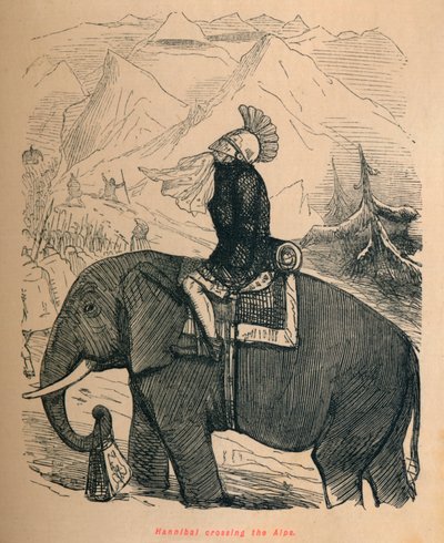 アルプスを横断するハンニバル、1852年 作： John Leech