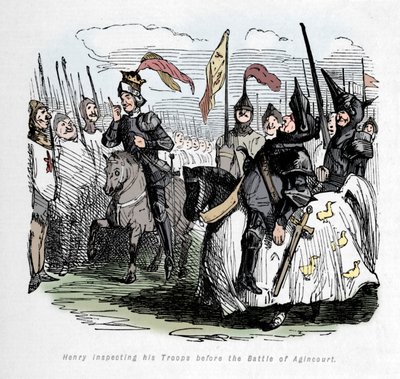 ヘンリーはアジャンクールの戦いの前に部隊を検査しました、c1860、c1860 作： John Leech