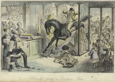 ヘラクレスはドレイパーの店をとります 作： John Leech
