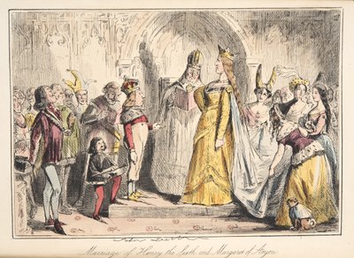 The Comic History of Englandのパブ、アンジューのマーガレットとヘンリー6世の結婚。 1864（手描きのエッチング） 作： John Leech