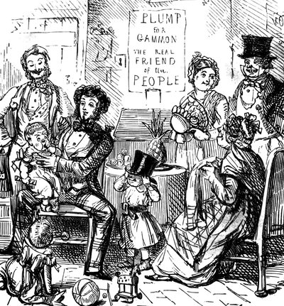 ショップで一緒に過ごすファーストクラスの家族たち 作： John Leech