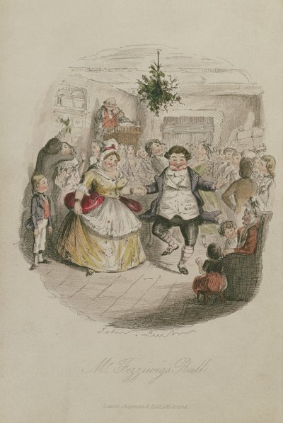 フェジーウィッグスボール氏、チャールズディケンズのクリスマスキャロルのイラスト（1812-1870）、pub.1843（手描きの彫刻） 作： John Leech