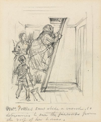 ポトルズ夫人は群衆を守ることはできません。 作： John Leech