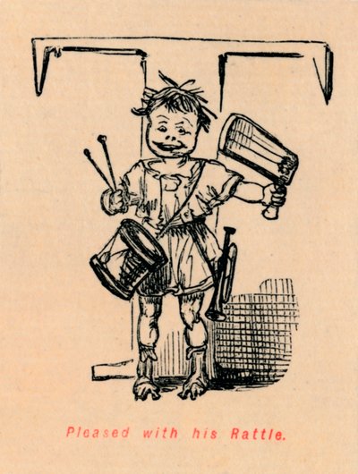 彼のガラガラ、1852年に満足 作： John Leech