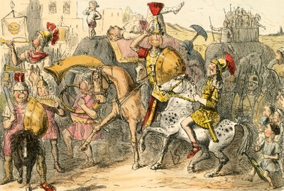 ピュロスは彼の劇団と共にイタリアに到着します 作： John Leech