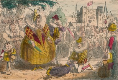 エリザベス女王とウォルターローリー卿、1850年 作： John Leech