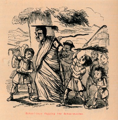 校長、1852年をむち打つ学校の男の子 作： John Leech