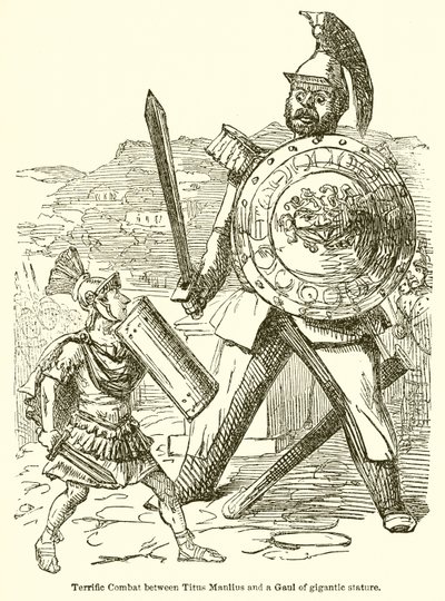 タイタスマンリウスと巨大な身長のガリアの間の素晴らしい戦闘 作： John Leech