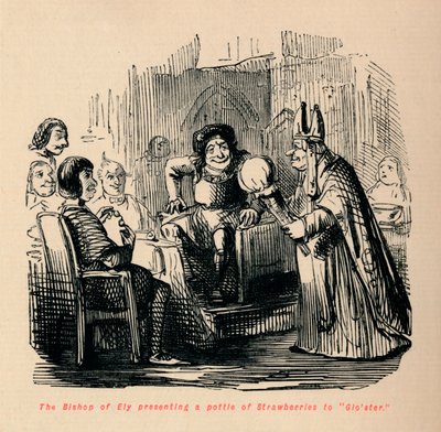 イリーの司教はイチゴの鉢をグロスターに差し出します。 作： John Leech