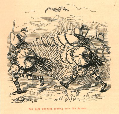 国境を越えてやって来るブルーボンネット、1897年。 作： John Leech