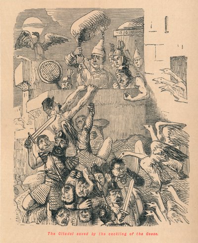 ガチョウの鳴き声で救われた城塞、1852年 作： John Leech