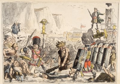 イギリスのコミックの歴史からのジュリアス・シーザーの着陸、パブ。 1864（手描きのエッチング） 作： John Leech
