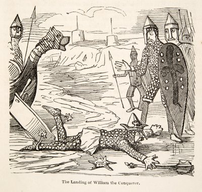 征服王ウィリアムの上陸（『The Comic History of England』より。1864年（木版画 作： John Leech