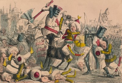 リチャードクールドライオンとサラディンの間の素晴らしい戦闘、1850 作： John Leech and Gilbert Abbott A Beckett
