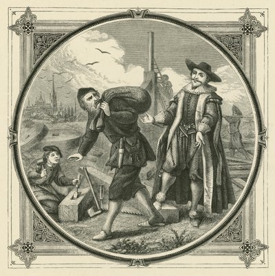 1ペックのトウモロコシを挽くための丸いミル(彫刻) 作： John Leighton