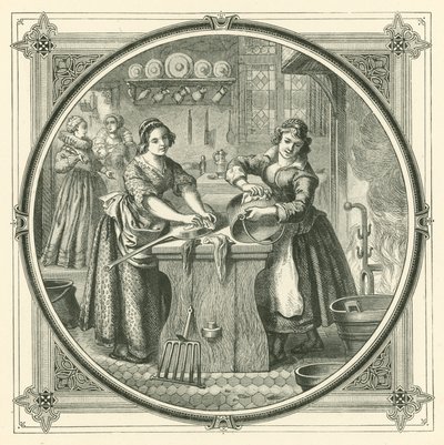 だらしない使用人が整理整頓するときは、鍋の底を磨く（彫刻 作： John Leighton