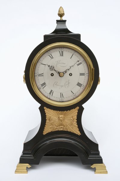 バルーンクロック、1760年頃（真鍮、エボニー仕上げのフルーツウッド 作： John Leroux
