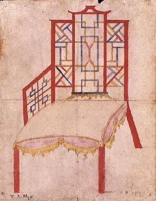 シノワズリの椅子のデザイン 1753年頃 （紙に水彩画 作： John Linnell
