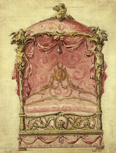 イギリスのグランドベッドのデザイン、1760年頃 作： John Linnell