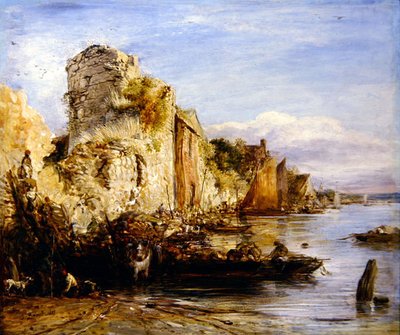 船の荷揚げ、サウサンプトン城 作： John Linnell
