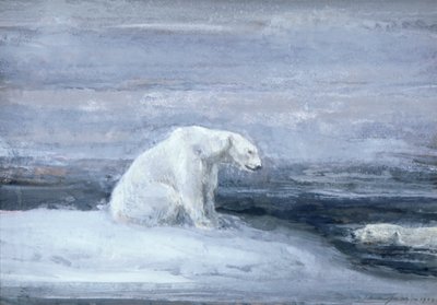 「氷の穴でアザラシを探すホッキョクグマ」、c1867-1910 作： John Macallan Swan