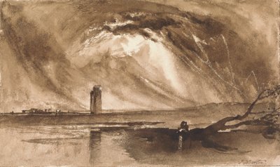 タワーと接近する嵐のある風景 作： John Martin