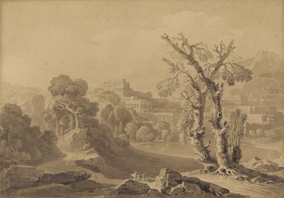 無題：風景の中の古典的な都市、1816年（カードにウォッシュ） 作： John Martin
