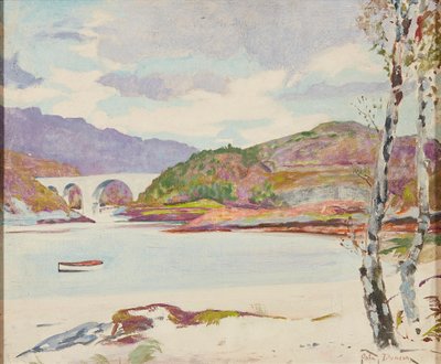 川に架かる橋 (オイルオンボード) 作： John Duncan