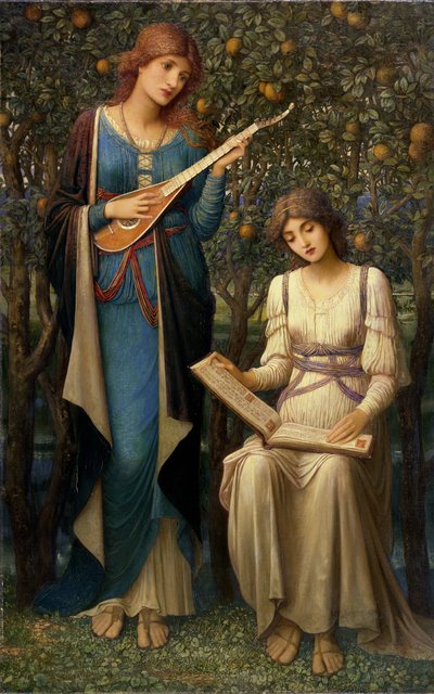 リンゴが黄金色で、歌が甘く、夏が過ぎ去った頃》1906年頃（キャンバスに油彩） 作： John Melhuish Strudwick