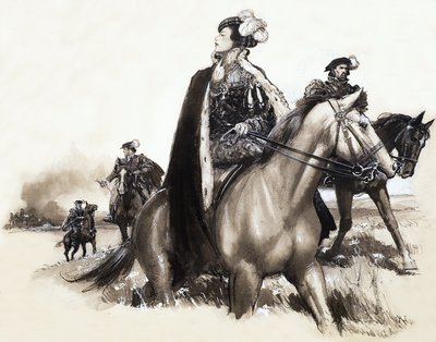 エスコートされながら煙の街を去る正体不明の女王 作： John Millar Watt