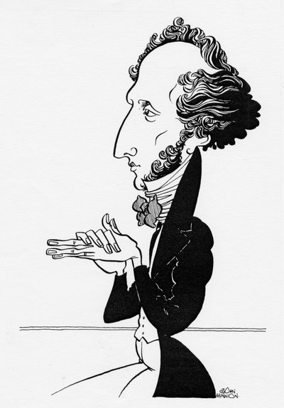 フェリックス・メンデルスゾーン - ドイツ人作曲家の風刺画（1809年2月3日～1847年11月4日 作： John Minnion