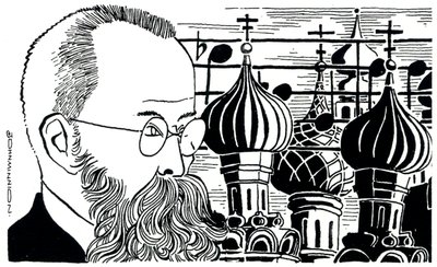 リムスキー・コルサコフの肖像（ロシア背景：教会のドーム） ロシアの作曲家 ( 1844-1908 ) 作： John Minnion