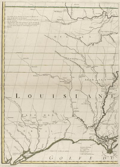 1756年のアメリカのイギリス領とフランス領の地図（紙にアウトラインの色を刻印） 作： John Mitchell