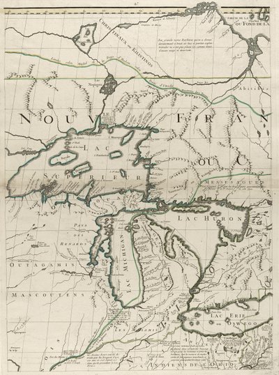 1756年のアメリカのイギリス領とフランス領の地図（紙にアウトラインの色を刻印） 作： John Mitchell