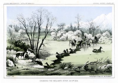 1856年1月6日、ヘルゲート川を渡る。 作： John Mix Stanley