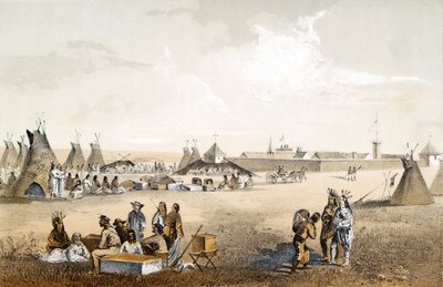 フォートユニオン、およびAssiniboinsへの商品の配布、パブ。 1860 作： John Mix Stanley