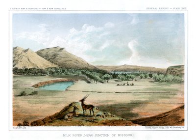 1856年、ミズーリ州のジャンクションの近くにあるミルクリバー。 作： John Mix Stanley
