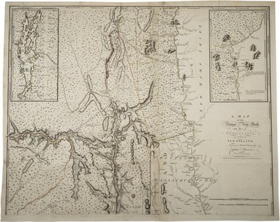 1775年6月10日、エンジニア、モントレゾール船長による実際の調査による、ペンシルベニア州の一部を含むニューヨーク州とニューイングランドの地図、1775年6月10日 作： John Montresor