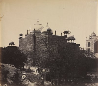 タージマハル、レストハウスの背面図、図付きc。 1858-1862。 作： John Murray