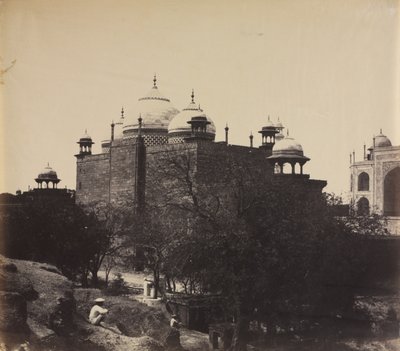タージマハル、レストハウスの背面図、図付きc。 1858-1862。 作： John Murray