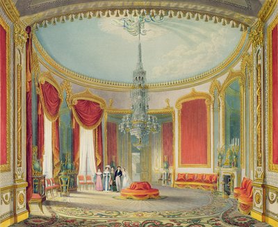 ジョンナッシュ作、ブライトンのロイヤルパビリオンの眺望からの最終段階のサルーン、1826年（印刷） 作： John Nash