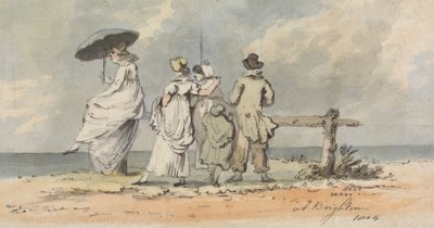 1804 年、ブライトンにて 海を眺める 3 人の女性、子供、男性 作： John Nixon