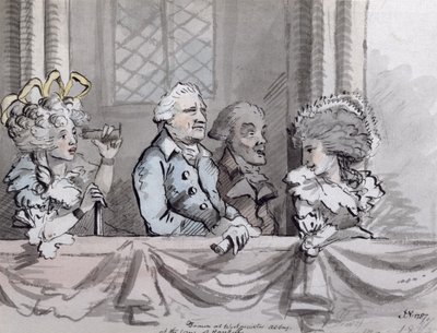 ウェストミンスター寺院のヘンデル記念、1787年の観客の風刺画（インクと水彩） 作： John Nixon