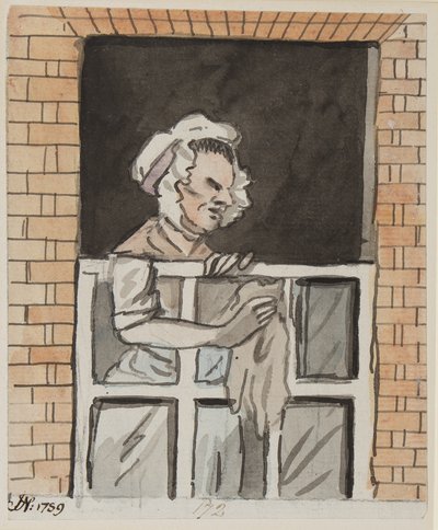 メイドクリーニングウィンドウ、1789年（紙にインクとトイレ） 作： John Nixon