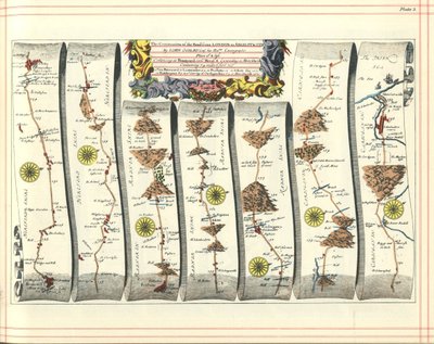 ブリタニアアトラス：ロンドンからアベリステゥイスへの道の続き、1675年 作： John Ogilby