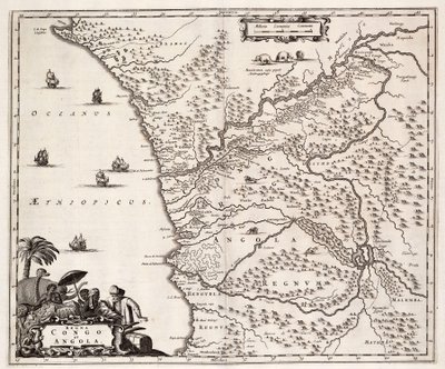アフリカ、コンゴとアンゴラの地図 作： John Ogilby