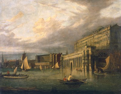 「サマセット ハウスと川から見たアデルフィ」、c1825 作： John Paul