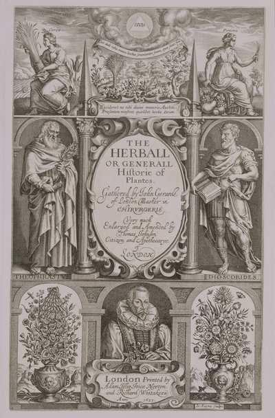 ジョンジェラード（1564-1612）1633によるThe Herballの第2版のタイトルページ 作： John Payne
