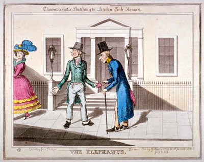 ロンドンのクラブハウスの特徴的なスケッチ」：「エレファンツ」1829年 作： John Phillips