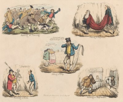 4 個セット: 何もないことや古いことわざのイラストについて大騒ぎ 作： John Phillips